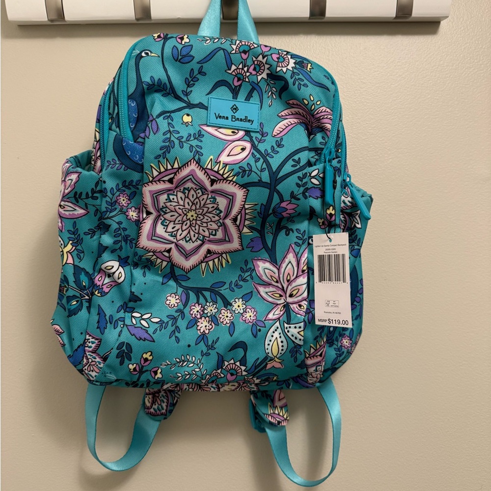Vera Bradley Lighten Up Sporty Compact Backpack in Peacock Garden